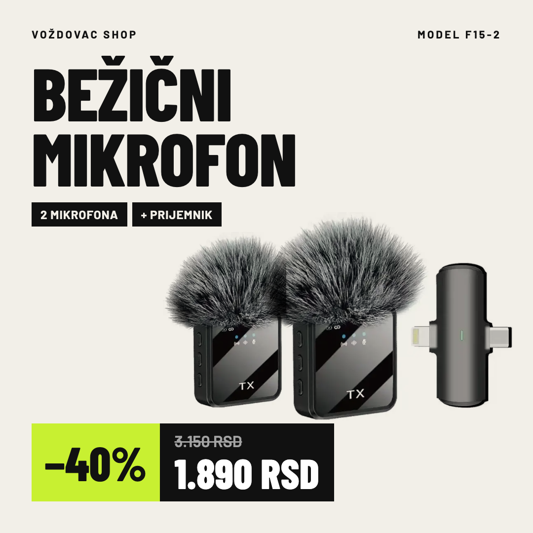 Bežični mikrofon F15-2 set 2 mikrofona i prijemnik