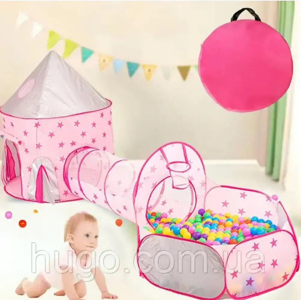 3 u 1 Dečiji Šator-Tunel | Roze sa Zvezdicama