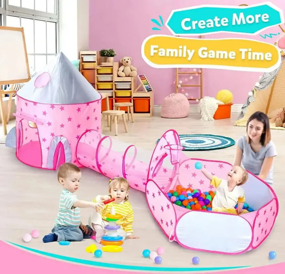 3 u 1 Dečiji Šator-Tunel | Roze sa Zvezdicama