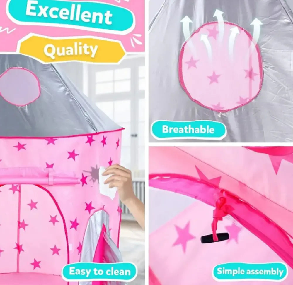 3 u 1 Dečiji Šator-Tunel | Roze sa Zvezdicama