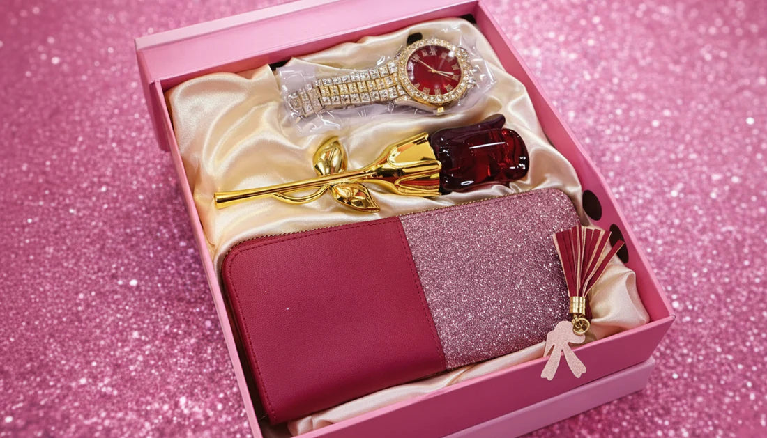 Set za žene 3 u 1 parfem ruža, sat i novčanik